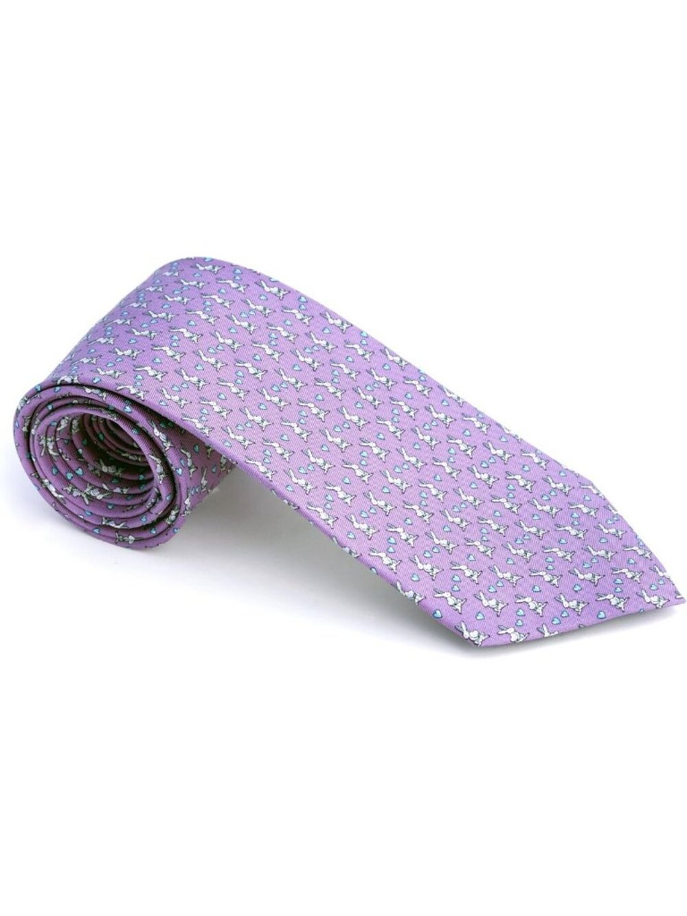 Men's Purple 100% Silk Bunny Print Necktie - Elegant Formal Accessory